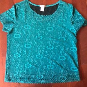 Turquoise tee with lace-like detailing